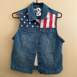 Denim Vest with American Flag Panel - Blue